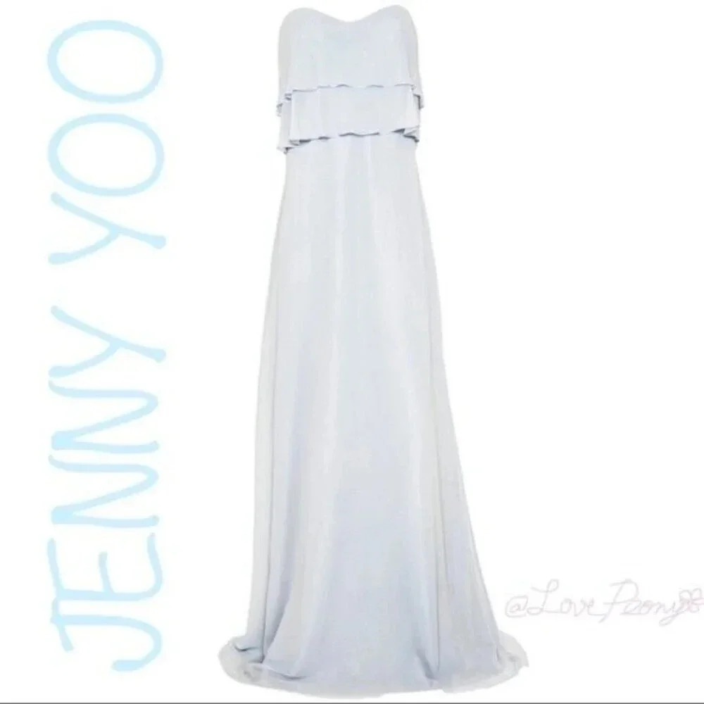JENNY YOO OLIVIA Luxe Chiffon Bridesmaids Dress in Serenity Blue